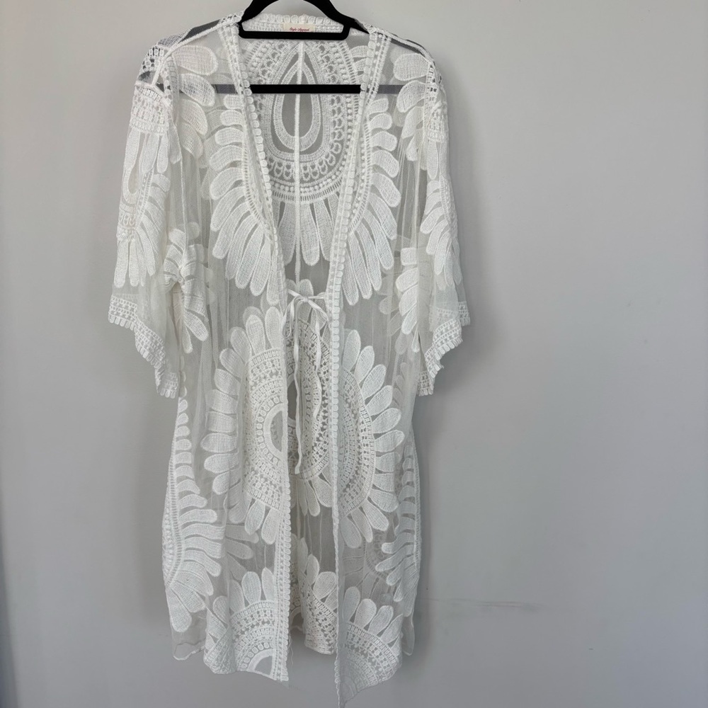 Style Apparel Lace and Crocheted Tie Front Cardigan size M